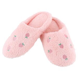 CTM Women's Strawberry Print Fur Slippers